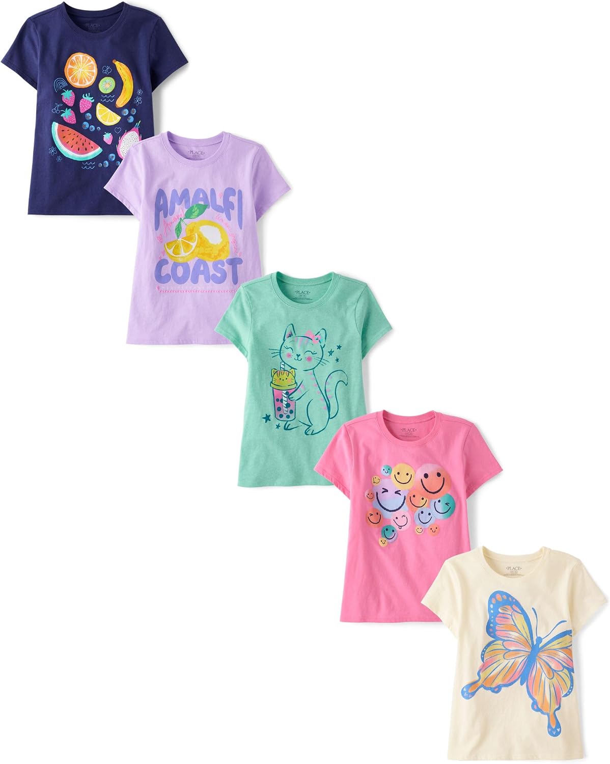 The Children’s Place Girls’ Short Sleeve Graphic T-shirts (5-Pack)