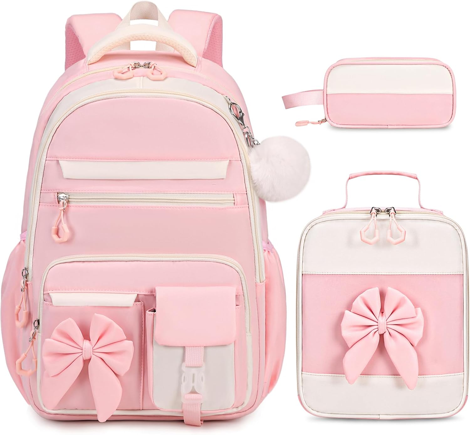 DIGOBAY Backpack for Girls, 3PCS Girls Backpack for School with Lunch Bag Pencil Case, Cute Kids Teens Bookbag for Kindergarten Elementary Preschool Middle School (Pink)