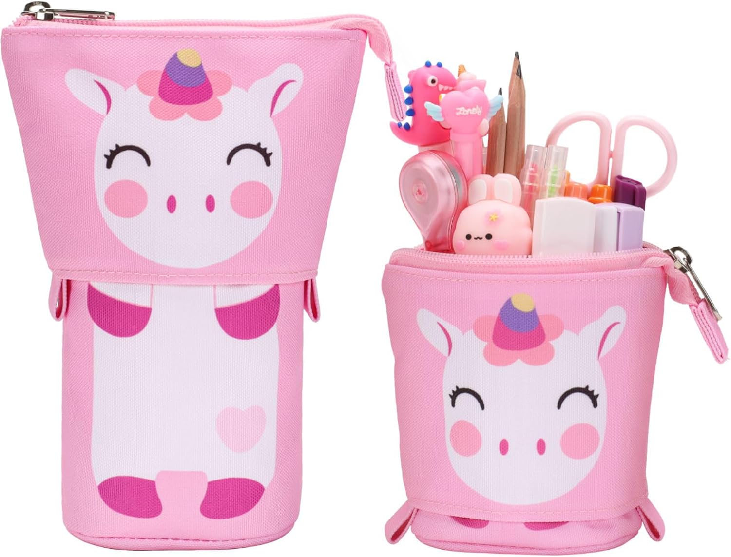 Standing Pencil Case Girls – Telescopic Pouch for Kids, Cute Kawaii Pencil Case for Girls, Big Capacity Stand Up Pencil Pouch for Kids, Pink Unicorn