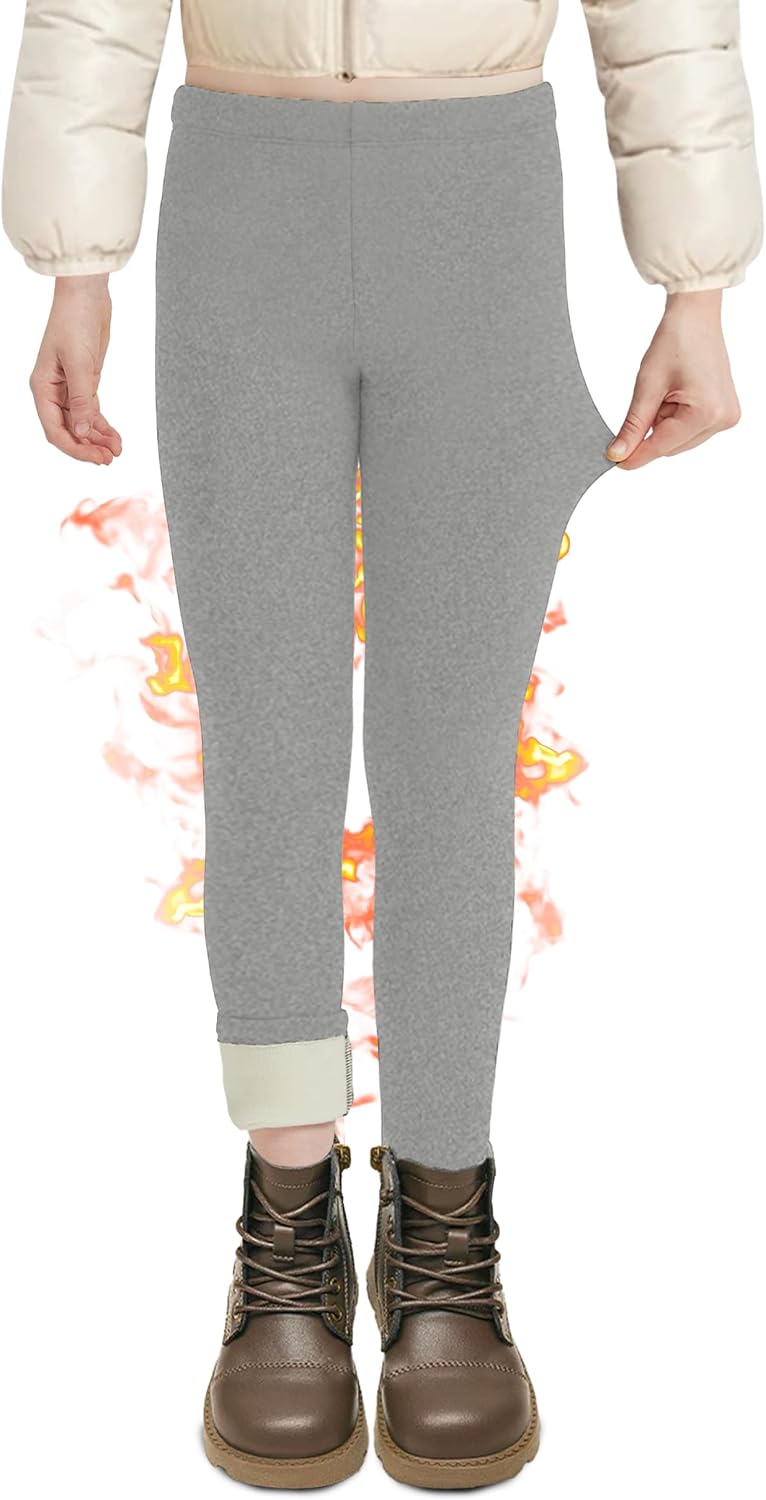DDOBB Girls Fleece Lined Leggings Black Winter Thermal Warm Clothes Running Thick Pants Cold Weather for Kids 5-13 Years
