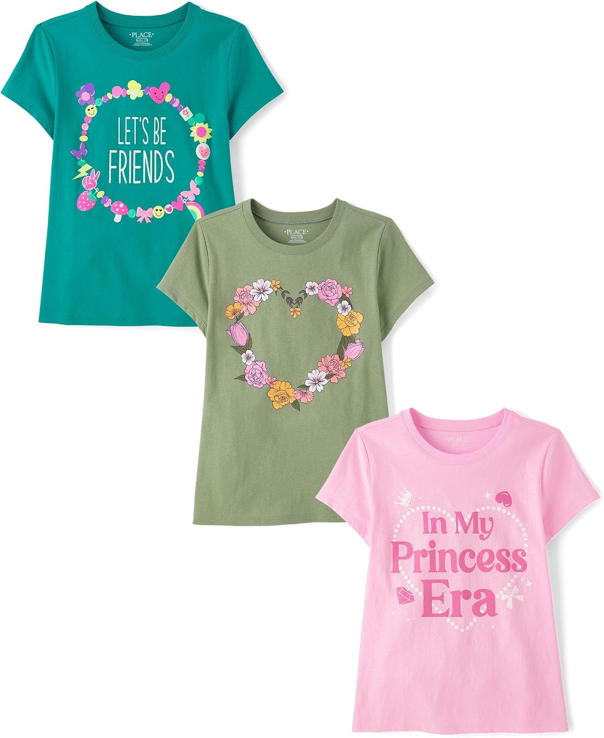 The Children’s Place Girls’ Sports,Trends,Icons Short Sleeve Graphic T-Shirts,3 Pack