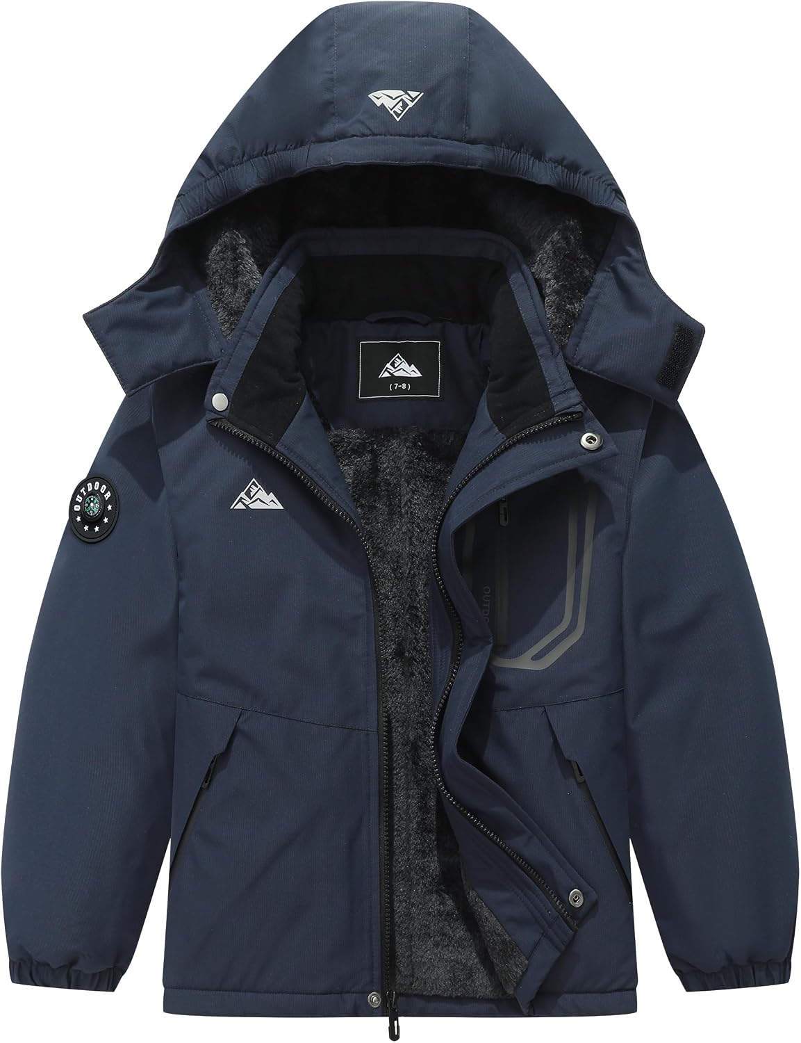 Boy’s Winter Ski Jacket Warm Snow Coat Thickened Windproof Hooded Coat Waterproof Outerwear with Zip Pockets