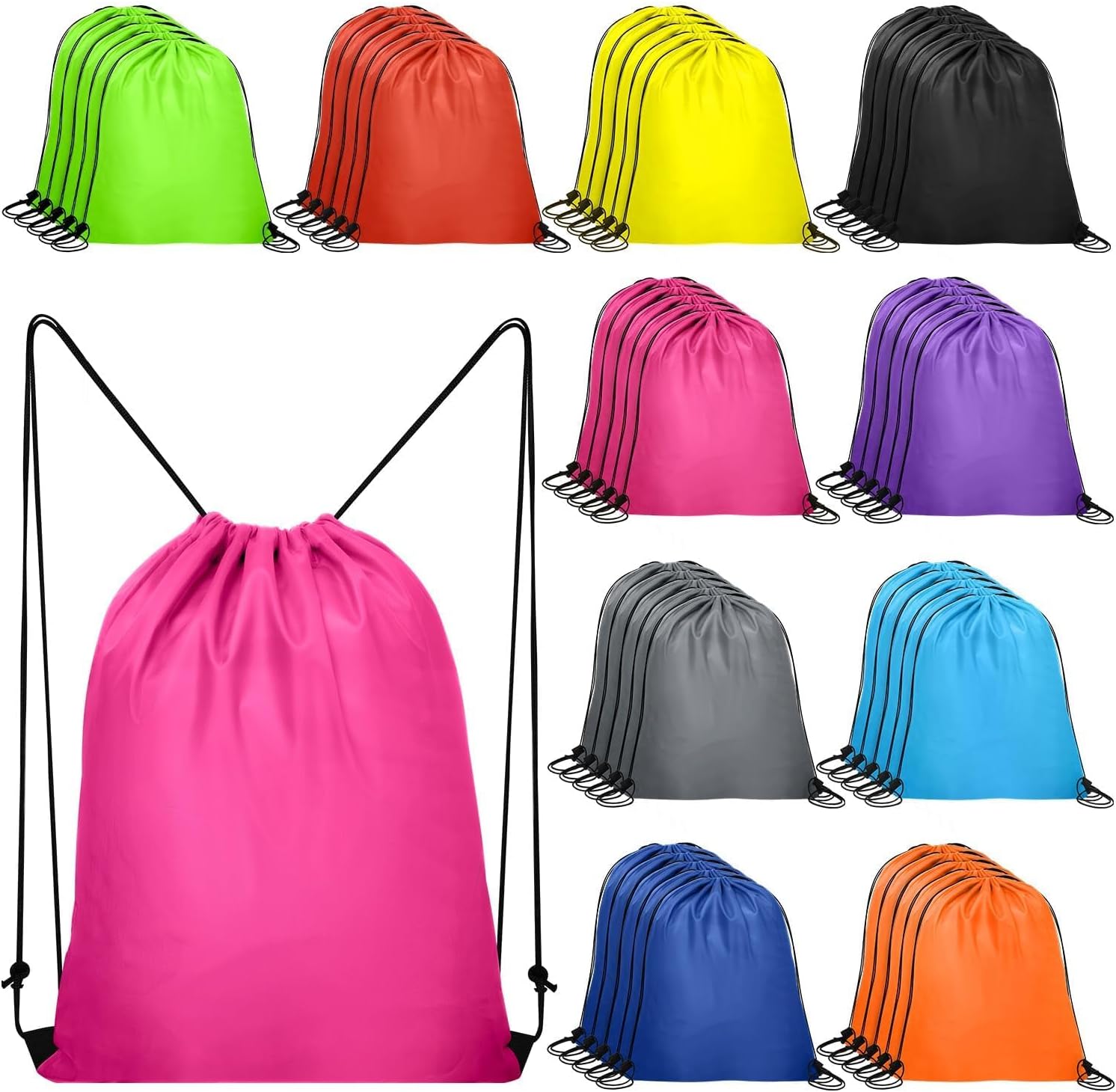 Lzerking 50 Pcs Drawstring Backpack Bulk -10 Colors, 13.4×16 Inches Reusable Drawstring Bags for Gift, Homeless, HTV, Gym, Sports, Lightweight & Machine Washable