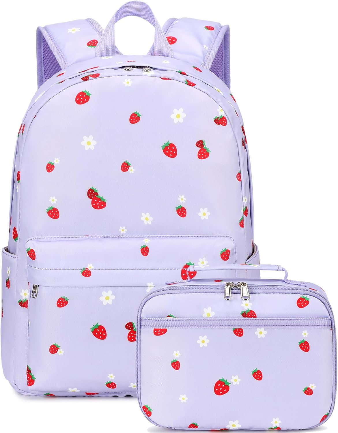 LEDAOU Kids School Backpack with Lunch Box for Girls Kindergarten Elementary BookBag School Bag Preschool Toddler Backpack(Purple Strawberry)