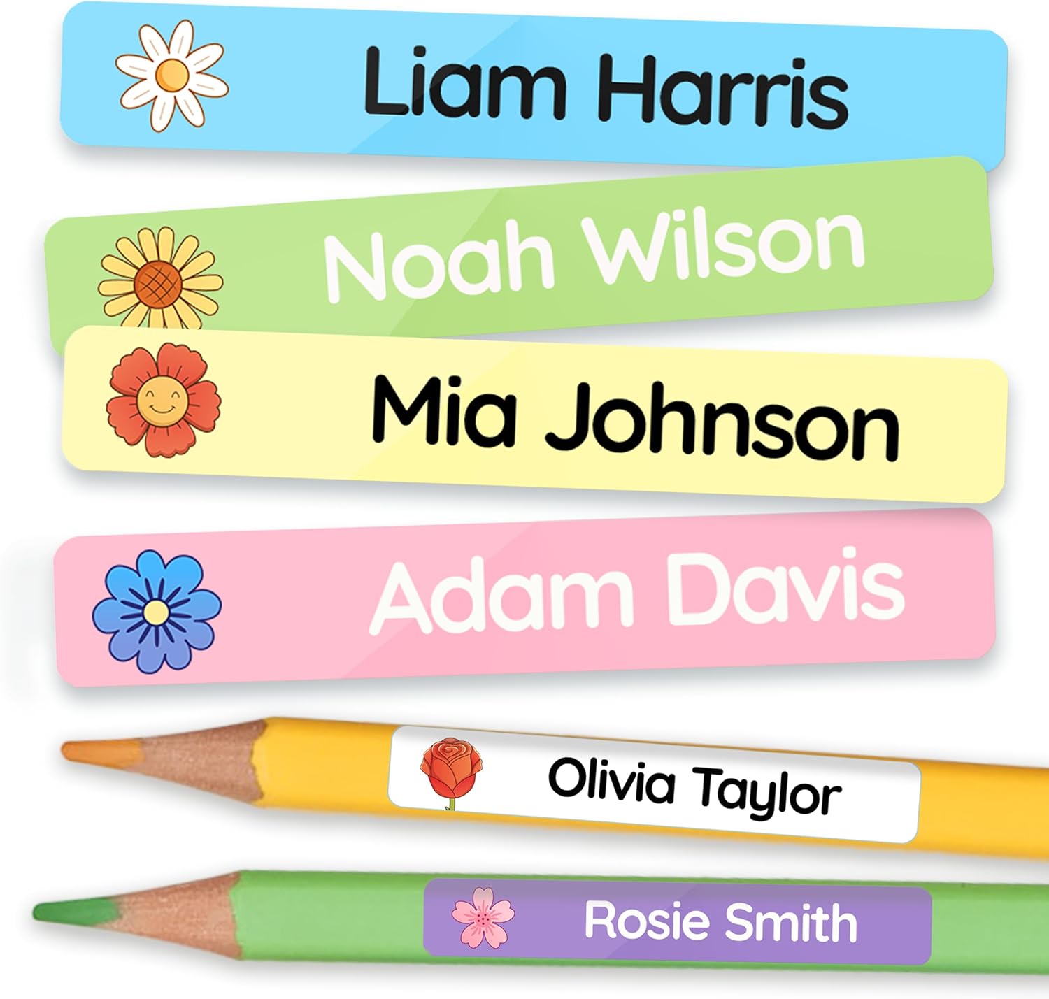 TagBuddy® Personalized Name Labels for Kids Pencils [80pcs] – Waterproof Custom Stickers for School & Daycare – Pencil Name Stickers – Stick On Name Labels for Children Pens (1.8”x0.3”)