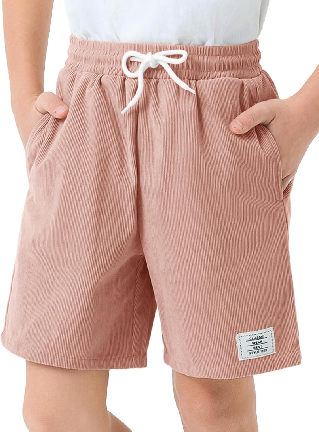 Haloumoning Boys Corduroy Shorts Kids Casual Elastic Waist Drawstring Summer Shorts with Pockets 5-14 Years