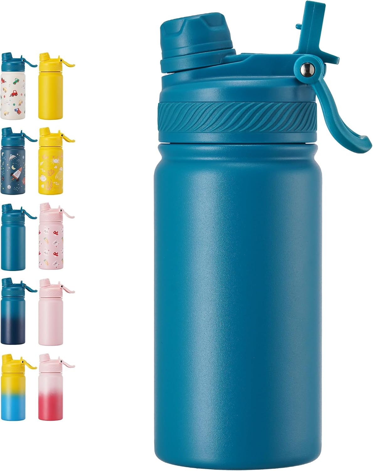 Fijinhom 12 oz Kids Water Bottle, 2-in-1 Stainless Steel Vacuum Insulated Water Bottle for Toddler, Leak Proof Spout & Straw, Double Wall Thermal Flask for Boys&Girls, School, Outdoor, Travel (Blue)
