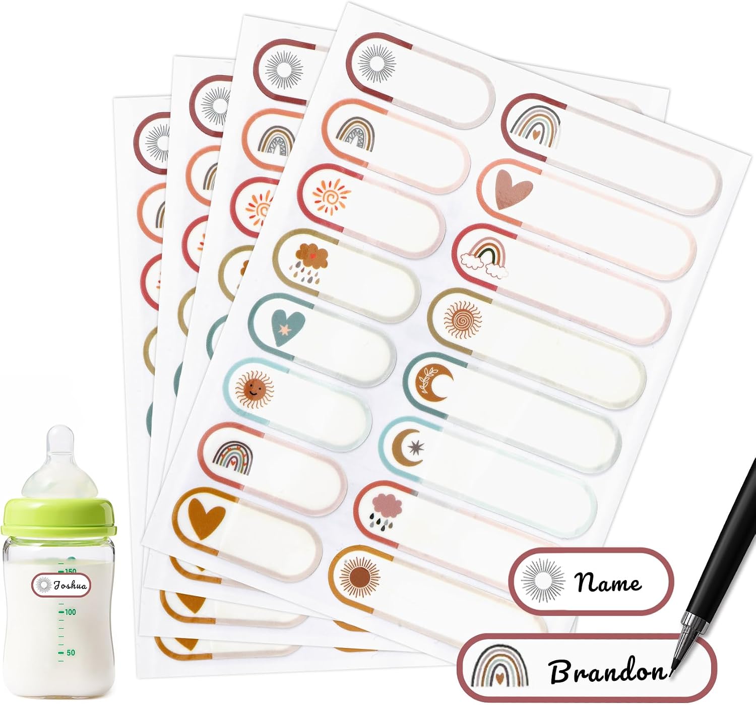 Name Labels for Kids Stuff Daycare Essentials, 320 PCS Name Tag Stickers, Waterproof Baby Label for Water Bottle, Reusable Washable Write-On Bottles Label Sticker Tags for School Essentials Supplies