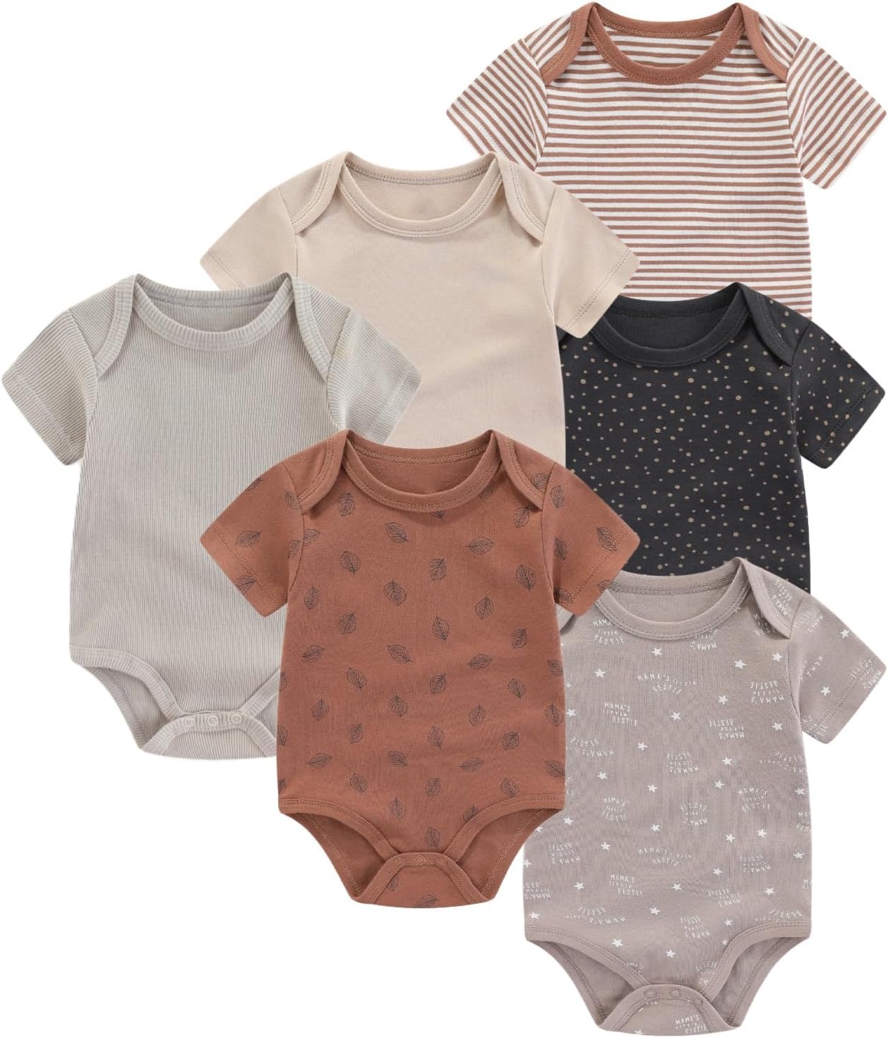 6 Pack Unisex Baby Boy Girl Rompers 0-12months Infant Short Sleeve Bodysuits New Born Soft Cotton One-Piece Clothes