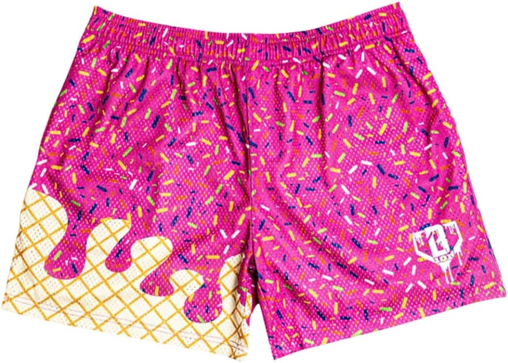 Baseball Lifestyle 101 Ice Cream Youth Mesh Shorts – Strawberry, 5 in Inseam, Side Pockets, Elastic Waist – Size YM