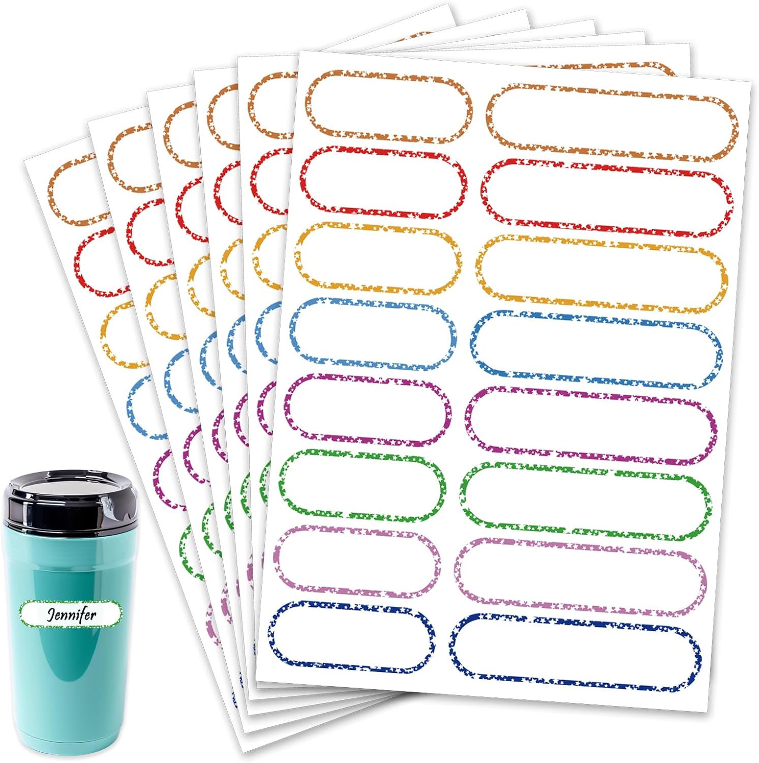 96 PCS Waterproof Bottle Labels, Write-On Kids Name Labels, Self-Laminating Self-Adhesive Bottle Strickers for Daycare School, Assorted Sizes & Colors