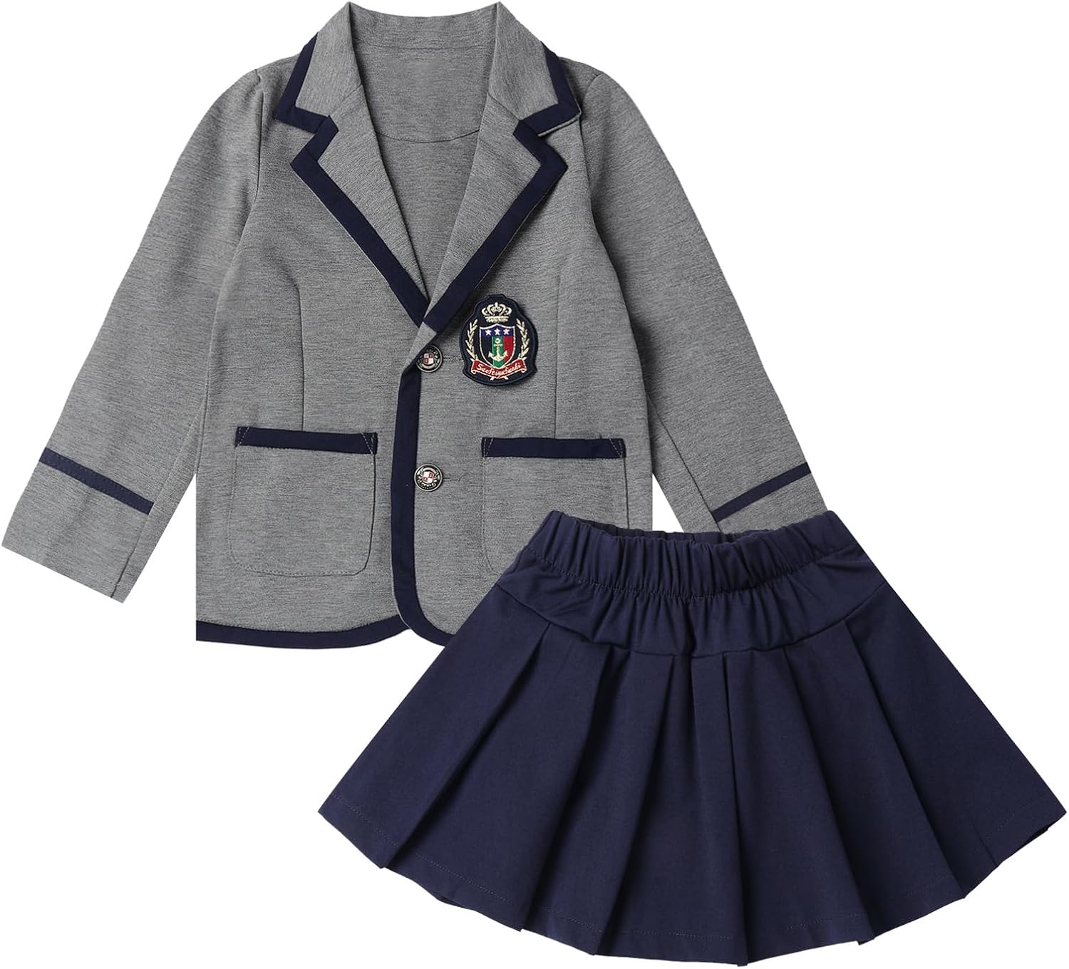 Mud Kingdom Girls British School Uniform Long Sleeve Wide Lapel Coat with Skirt Set 4-16Y