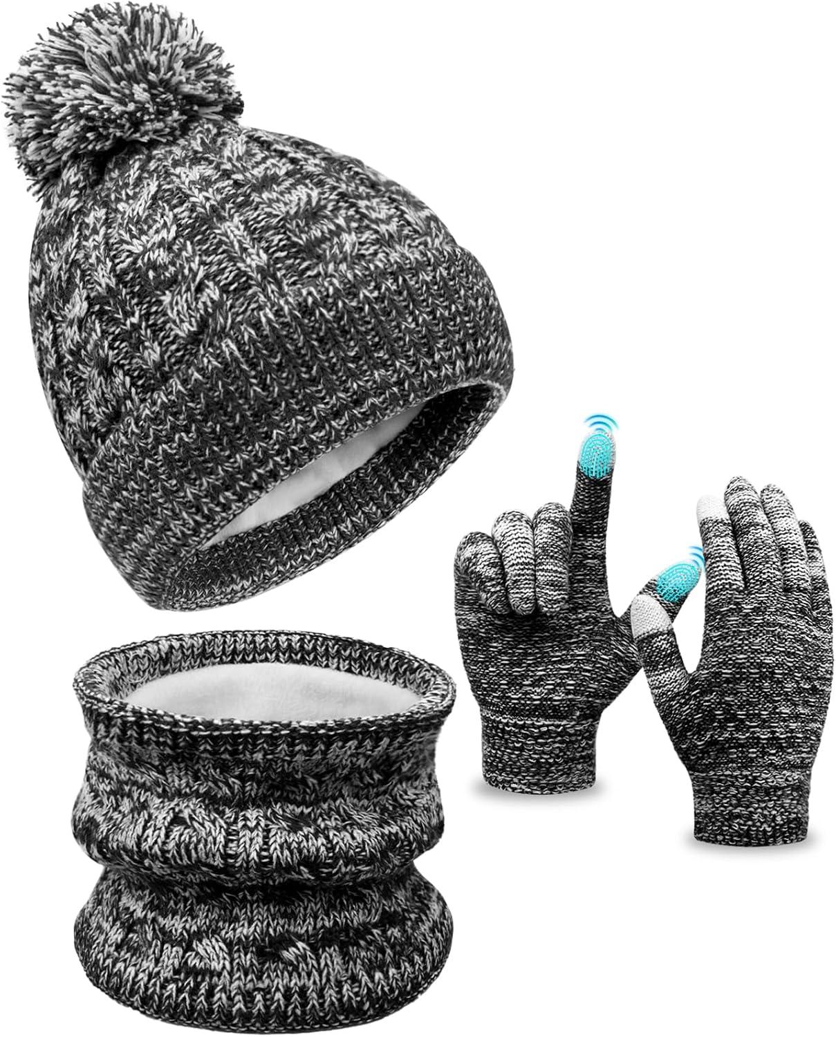 Kids Winter Hat Gloves Scarf Set, Toddler Children Girls Boys Beanie Hat Knitted Mittens & Neck Gaiter Warmer for Kids 3-10