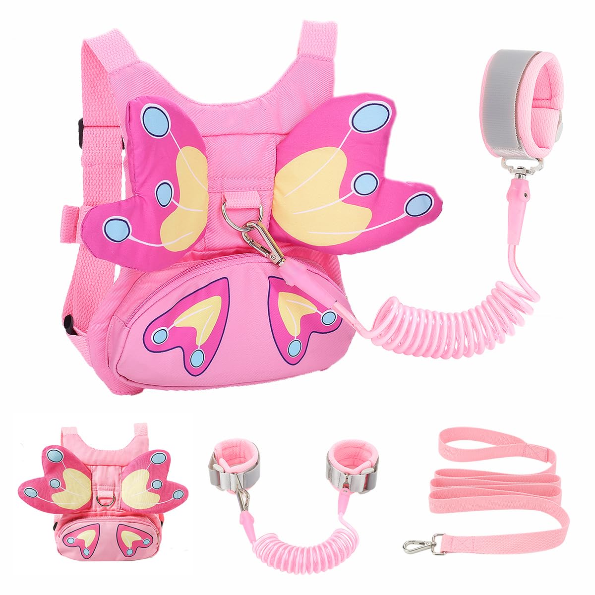 3 in 1 Toddler Harness Leash, Breathable Kids Safety Harness with Anti Lost Wrist Link, 360° Swivel Adjustable Cute Cartoon Walking Leash for Girls, Ideal for Toddlers Outdoor Travel Shopping