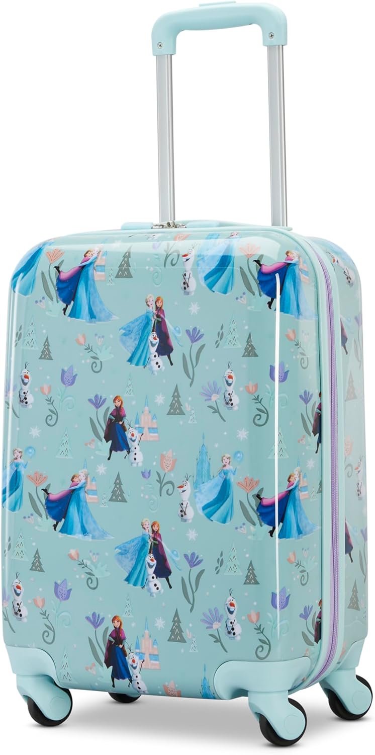 American Tourister Disney Frozen Carry-On Luggage – Airline Approved, Durable Hardshell with Favorite Frozen Characters – Roll Confidentially with Spinner Wheels & Colorful Adjustable Handle