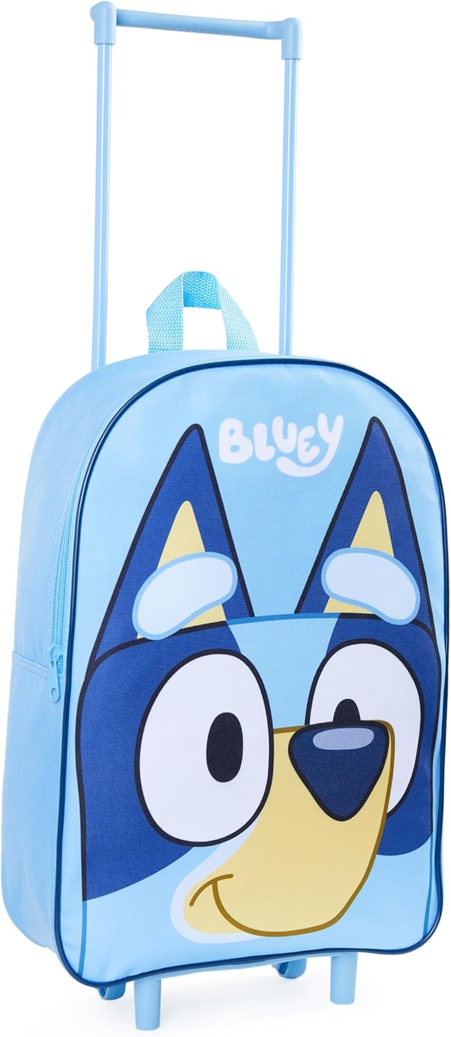 Bluey Kids Rolling Suitcase, 16 x 13 x 4 inches, Luggage for Girls and Boys, Travel Bag with Extendable Handle and Wheels, Gifts for Kids