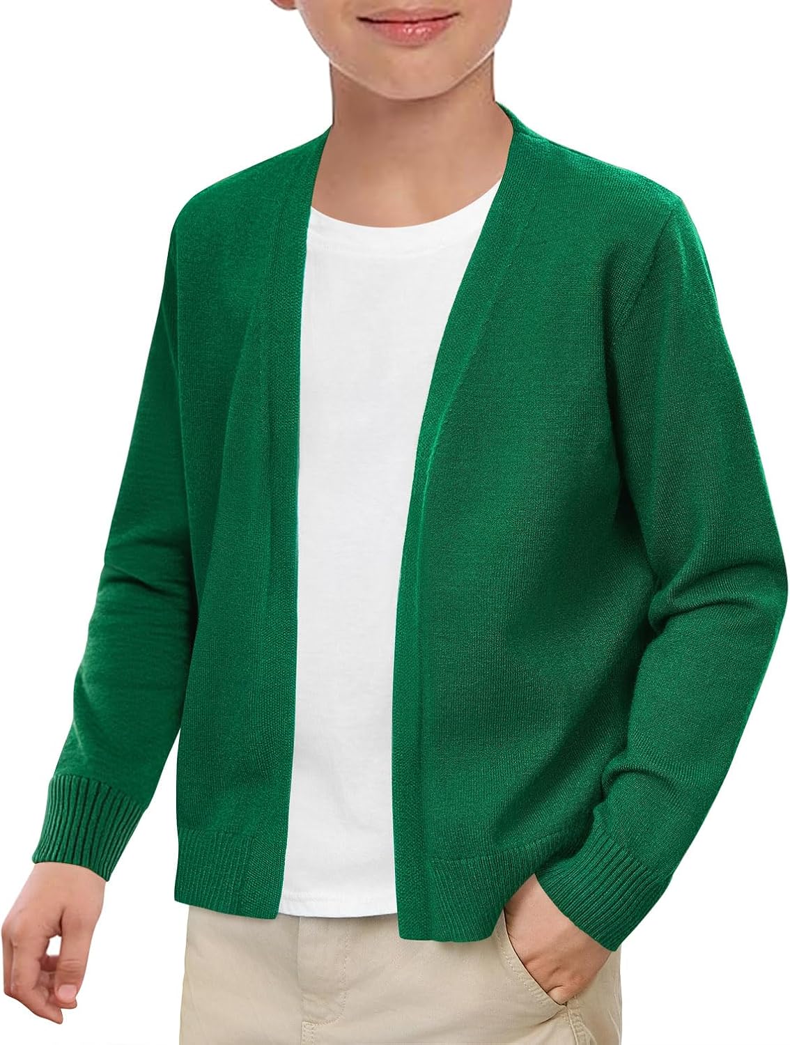 Haloumoning Boys School Uniform Cardigan Sweater Kids Knit Open Front Long Sleeve Outerwear 5-14 Years