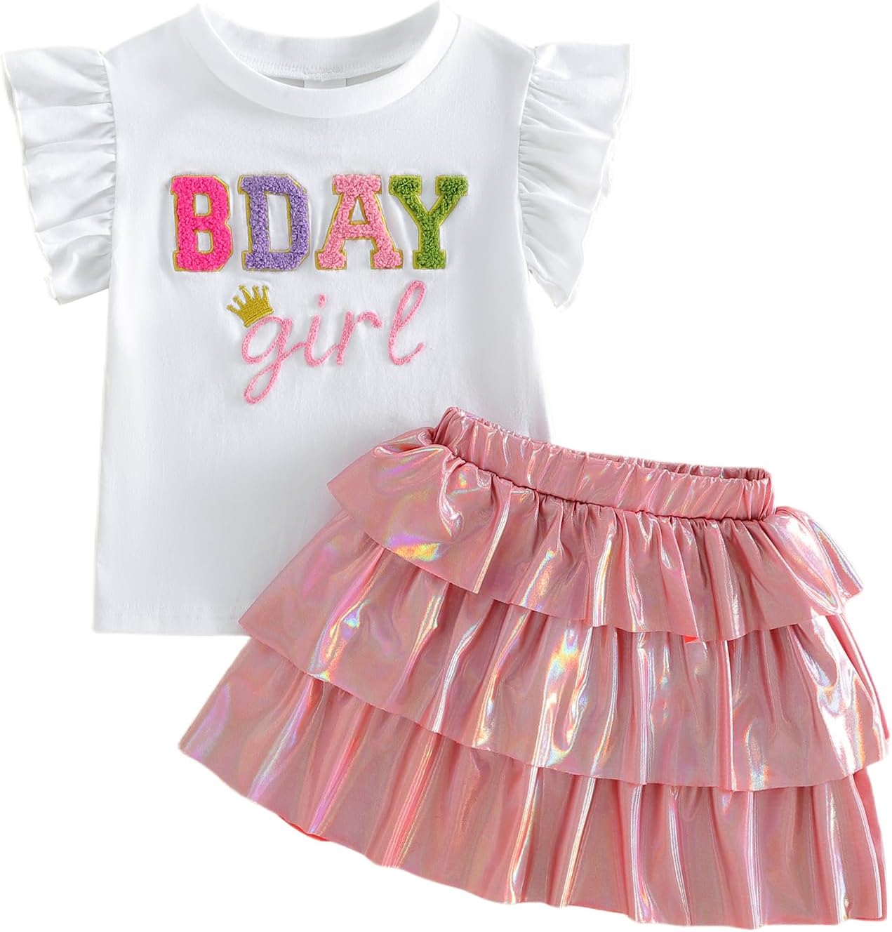 Toddler Baby Girl Birthday Outfit Birthday Girl Embroidery Shirt T-shirt Layered Ruffle Skirt Summer Clothes