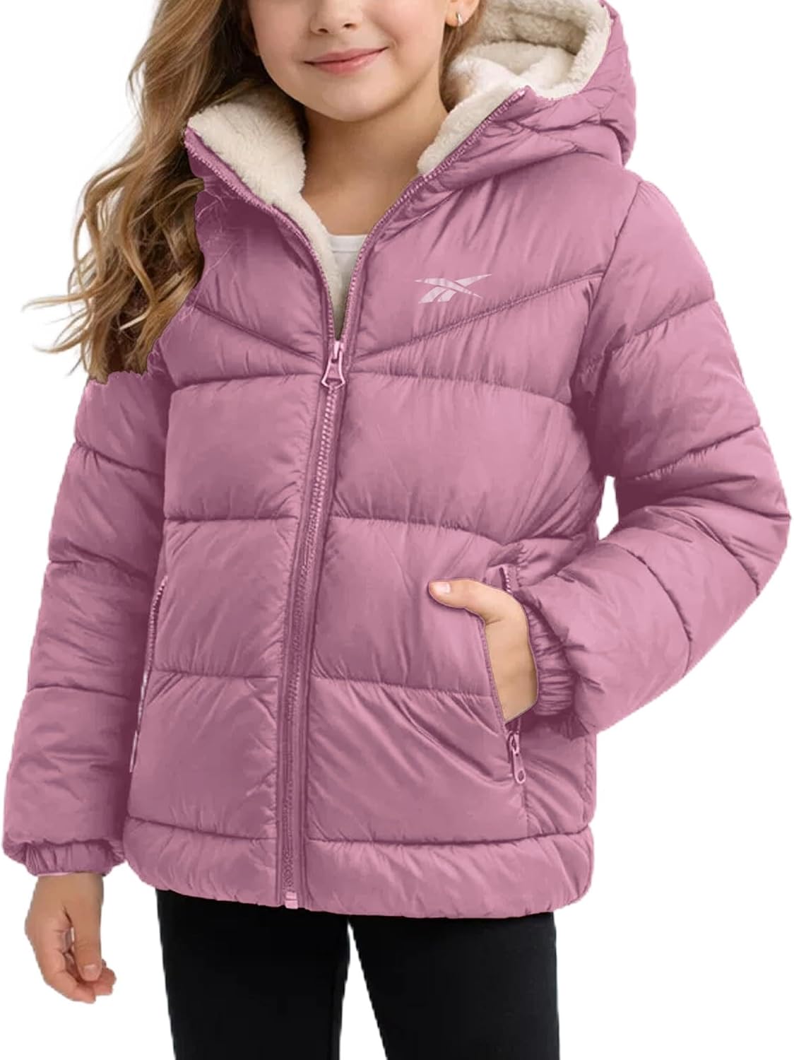 Reebok Girls Winter Coat – Heavyweight Quilted Sherpa Lined Parka Puffer Jacket – Warm Winter Jackets for Girls