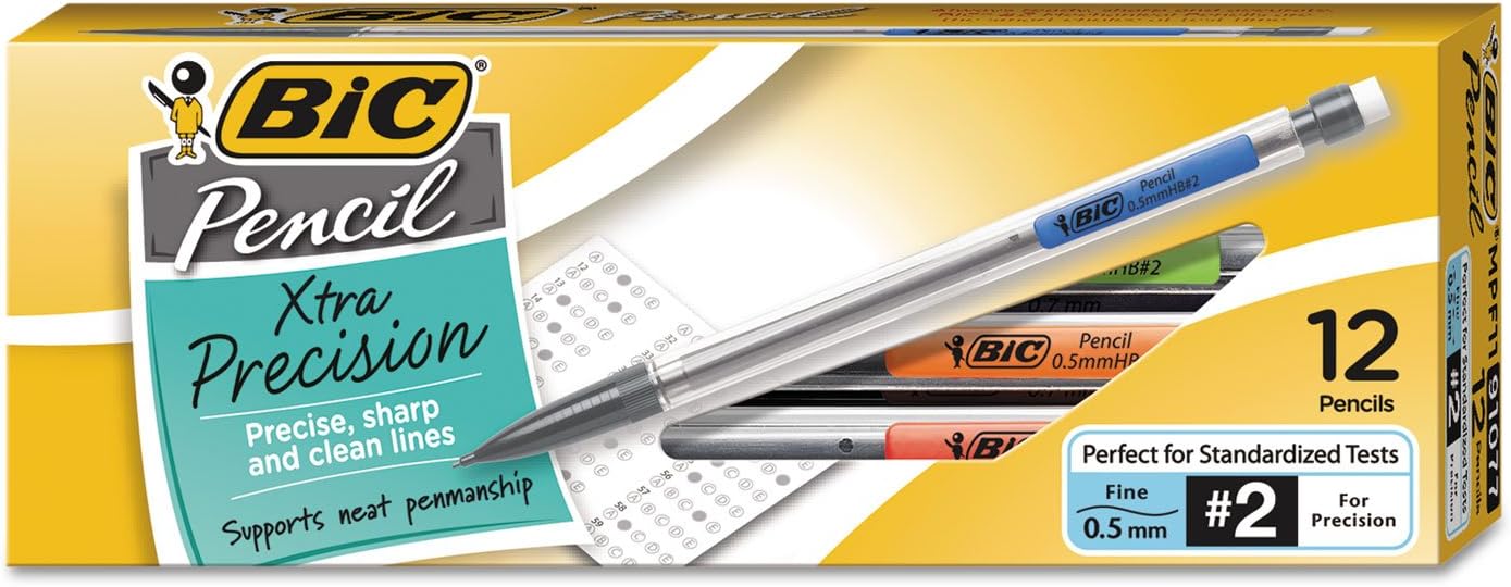 BIC Xtra-Precision Mechanical Pencil, 0.5 Mm, Hb (#2.5), Black Lead, Clear Barrel, Dozen