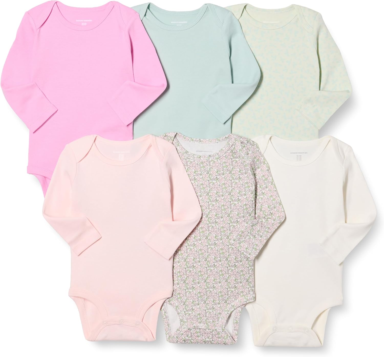 Amazon Essentials Unisex Babies’ Long-Sleeve Cotton Bodysuits, Pack of 6
