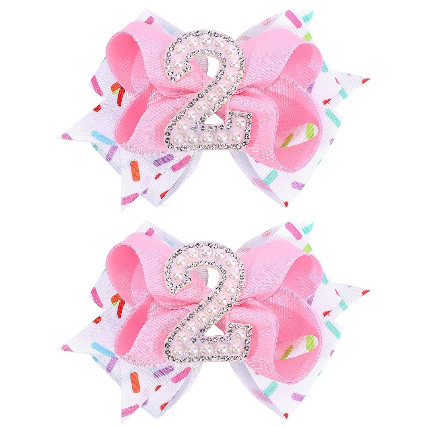 2PCS Hair Bows for Baby Girls Birthday – 2nd Birthday Hair Bow Sweet Theme with Ice Cream Party, Pink Hair Accessories for Baby Toddler 1 2 3 4 5 6 Years, Outfit & Decorations