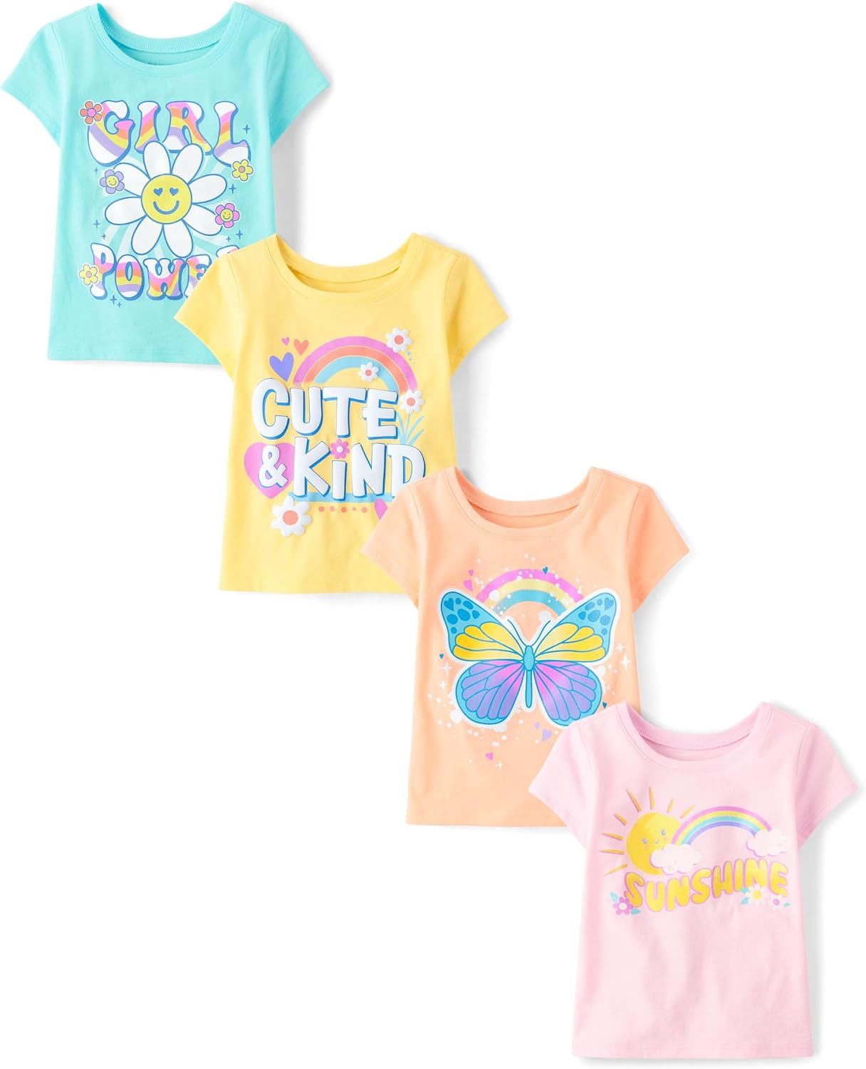 The Children’s Place Baby Girls’ and Toddler Unicorns,Butterflies,Trends Short Sleeve Graphic T-Shirts,4 Pack