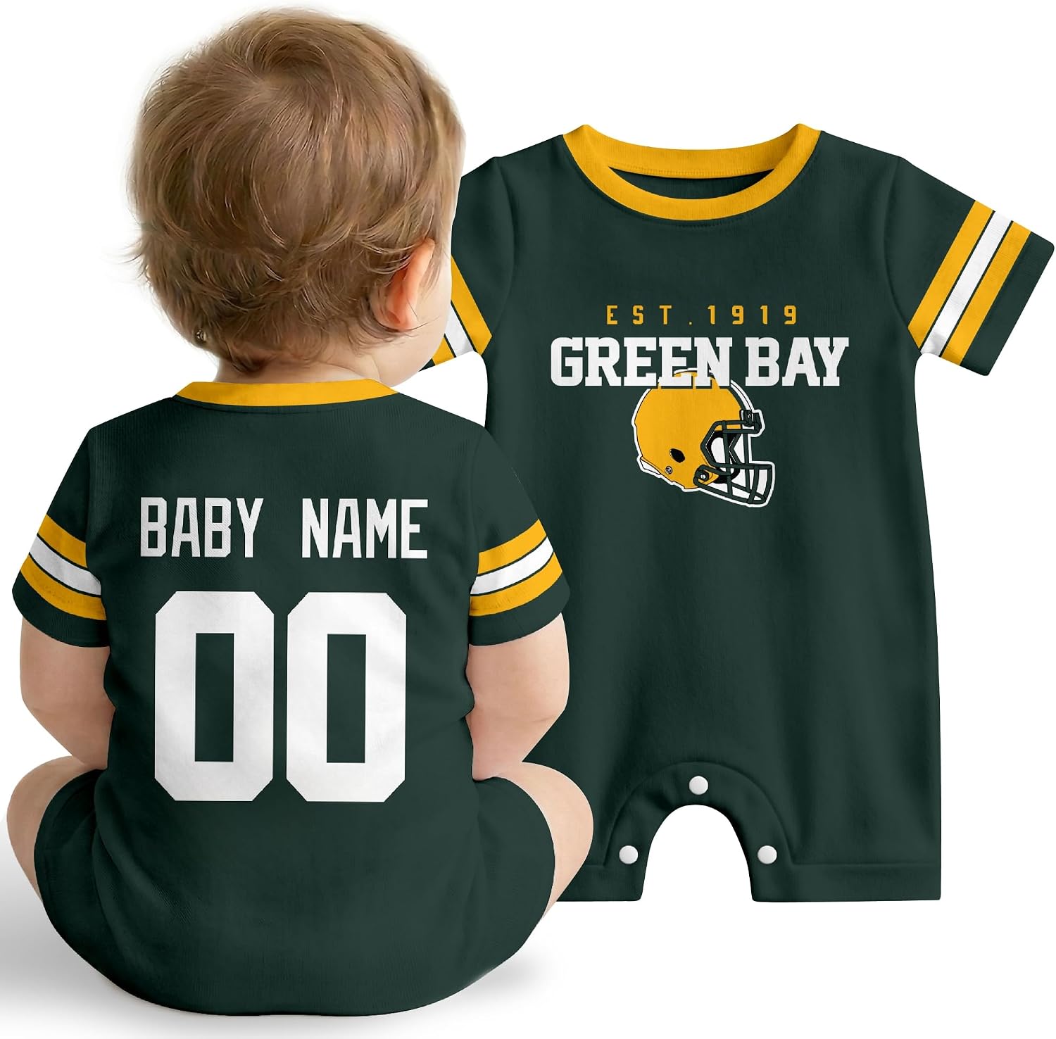 KREDE Baby Clothes Custom Baby Romper with Name Number, Personalized Bodysuit for Baby Boys Gifts