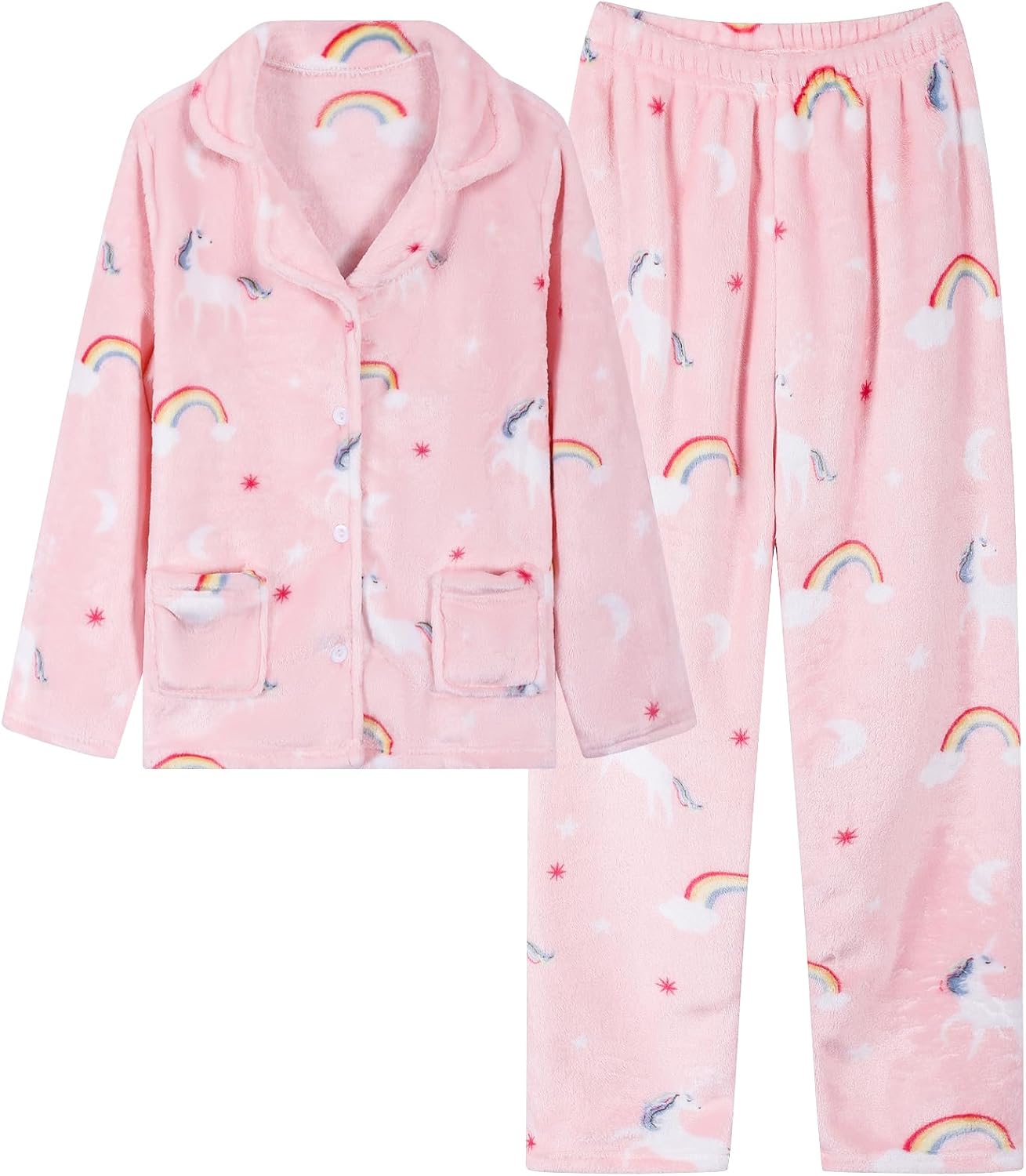 Schbbbta Girls Fuzzy Pajama Set, 2 Piece Soft Plush Fleece Pjs Loungewear, 3 Years – 15 Years
