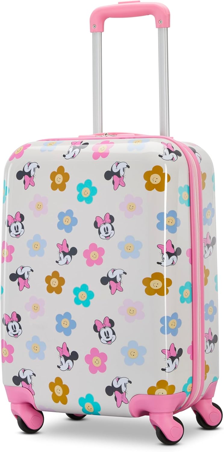 American Tourister Minnie Mouse Carry-On Luggage – Airline Approved, Durable Hardshell with Vibrant Minnie Mouse Design – Roll Confidentially with Spinner Wheels & Colorful Adjustable Handle