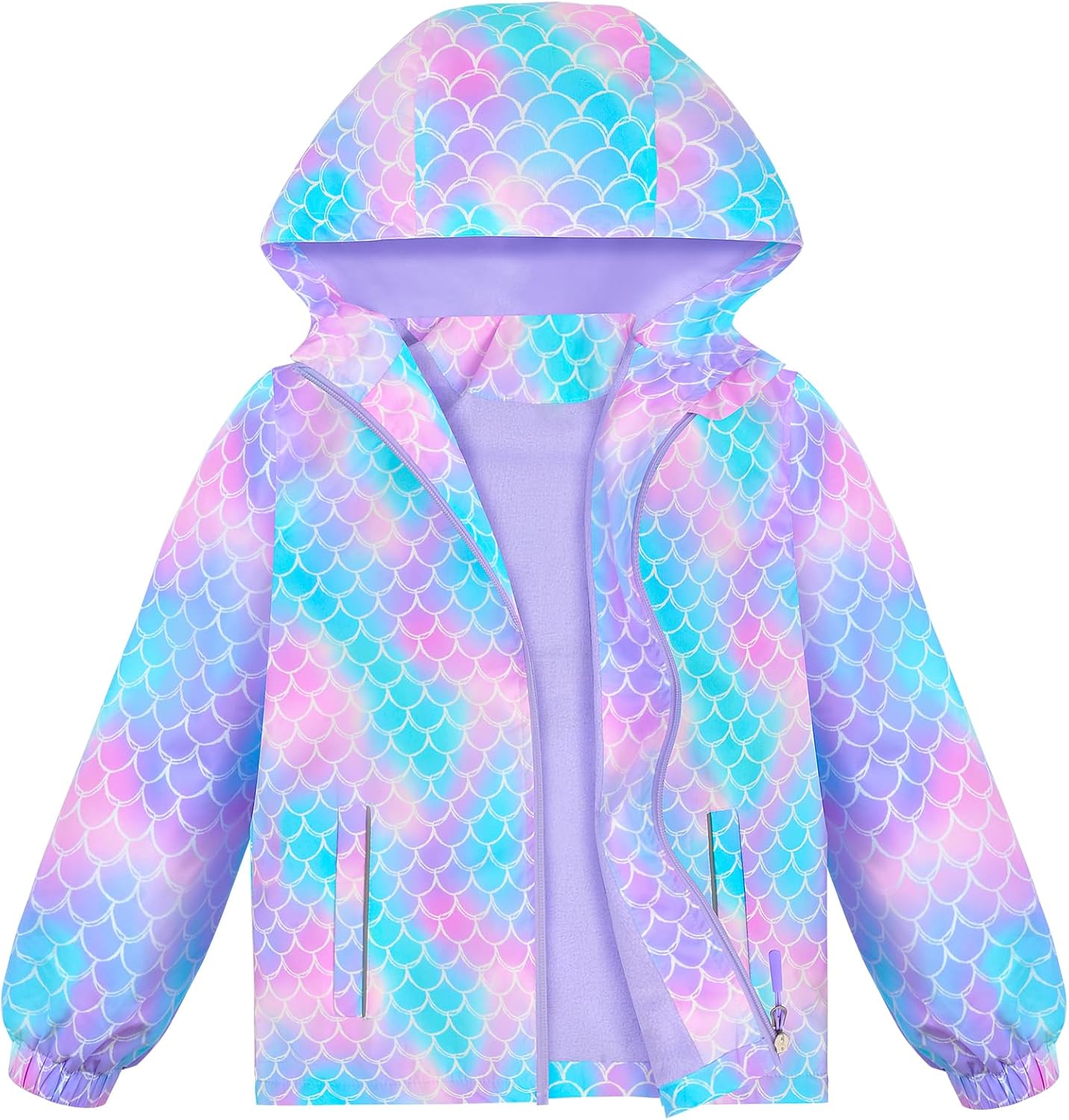 OlyPegic Girls Rain Jacket Waterproof Hooded Fleece Lined Lightweight Windbreaker Kids Windproof Jackets Raincoats Kids