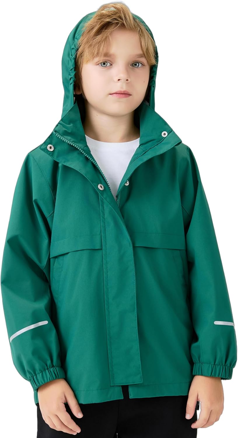 Boys Girls Waterproof Hooded Jackets Lightweight Soft Lining Kids Windbreaker Rain Coats