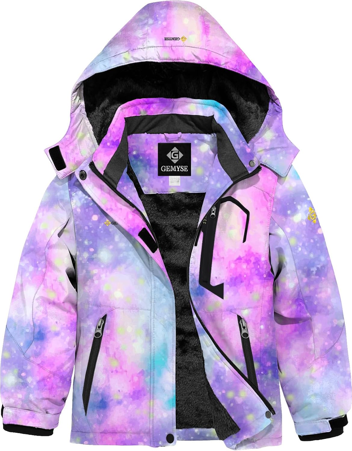 GEMYSE Girl’s Waterproof Ski Snow Jacket Fleece Windproof Winter Jacket with Hood
