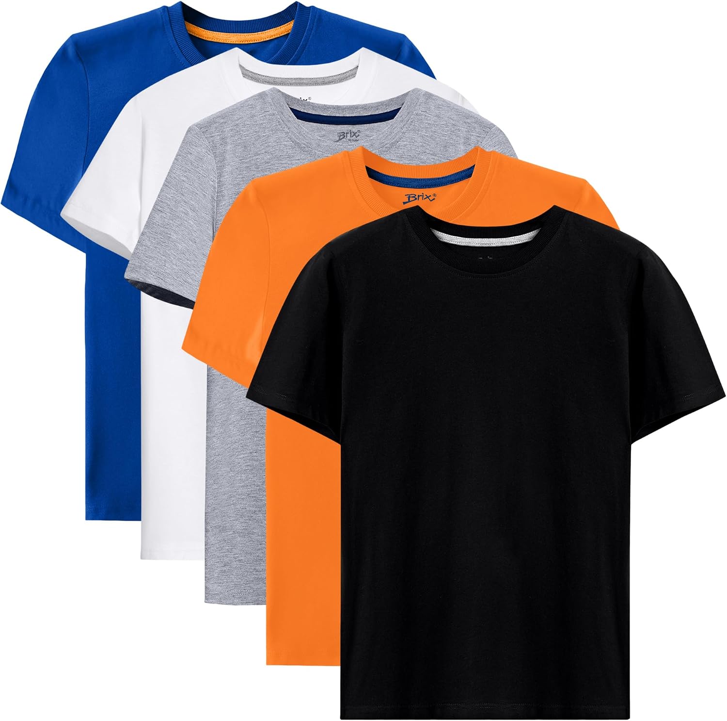 Brix Boys T-Shirts 5 Pack Short Sleeve Tees – 100% Cotton Kids Tagless Summer Tops.