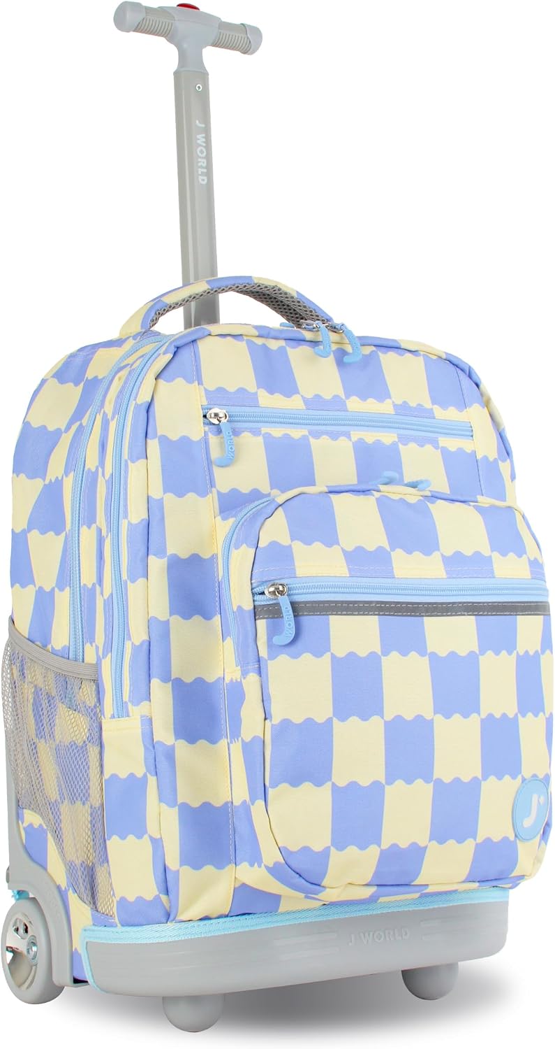 J World Sundance Laptop Rolling Backpack for Girls Boys. Roller Bookbag with Wheels, 20 Inch, Wiggle Blue