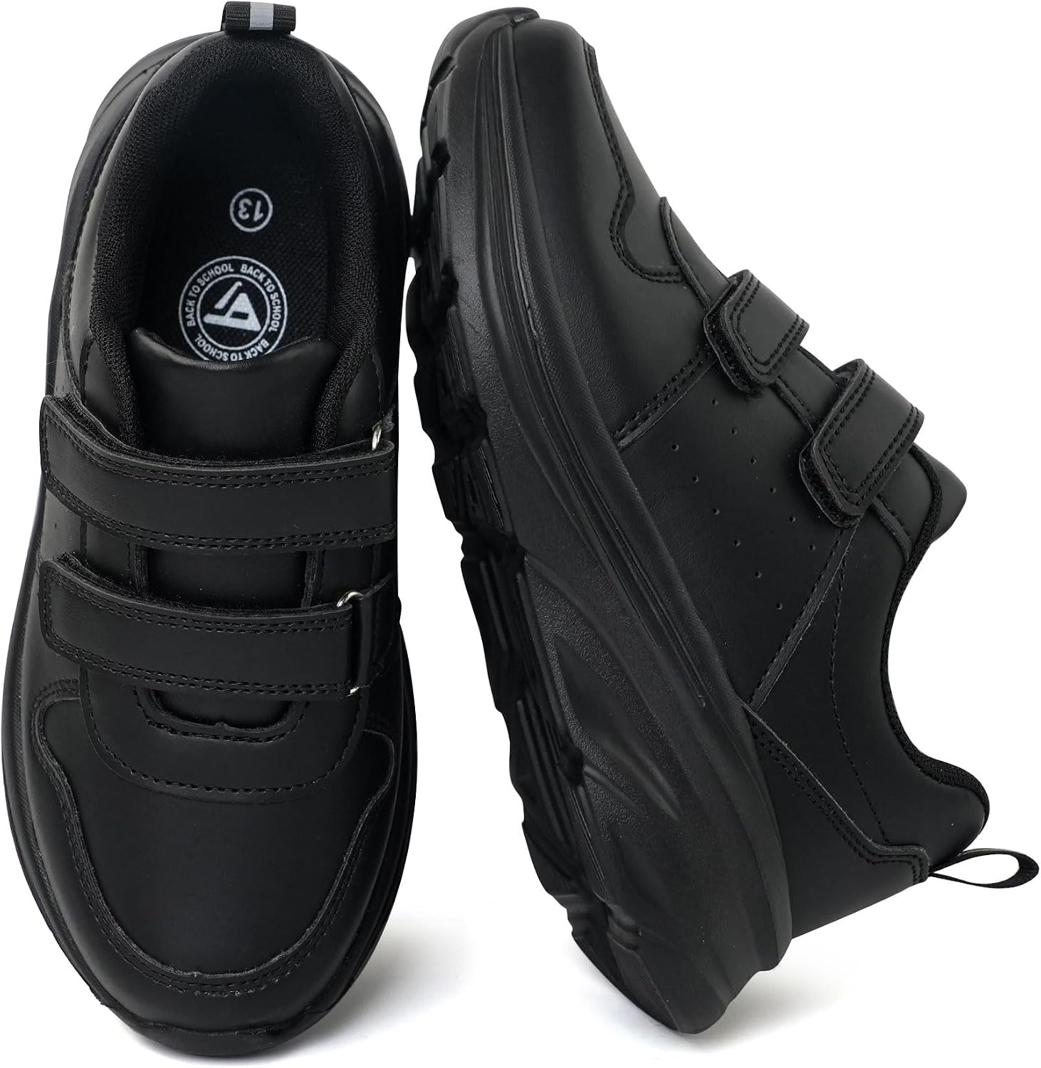 JABASIC Kids Double Hook and Loop School Uniform Sneakers Non-Slip Comfort Shoes for Boys Girls