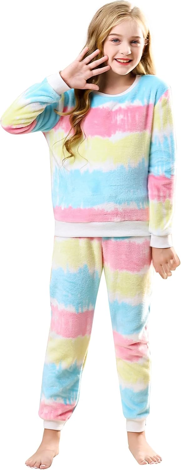 V.&GRIN Girls Fleece Pajamas, Soft Cozy Pullover Sweatshirt Pants Set for Kids 7-16 Years