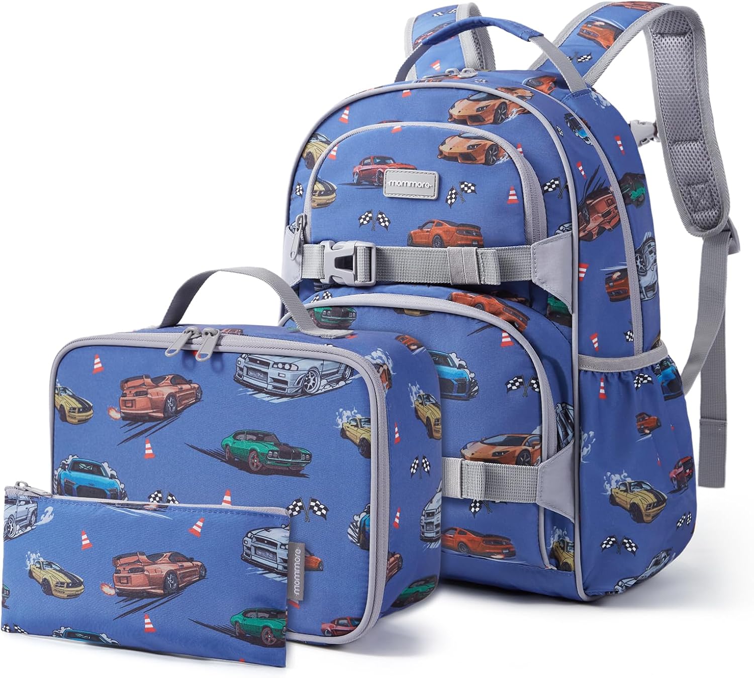 mommore Kids Backpack for Boys 4-8 with Lunch Box Elementary Kindergarten Preschool School Backpack 15” Fit Folders Bottles, Cool Truck