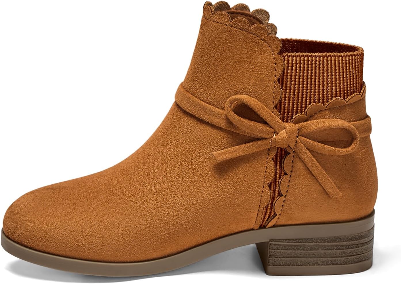Coutgo Girls Toddler Bow Ankle Boots Pull On Low Chunky Heel Fall Dress Booties Shoes