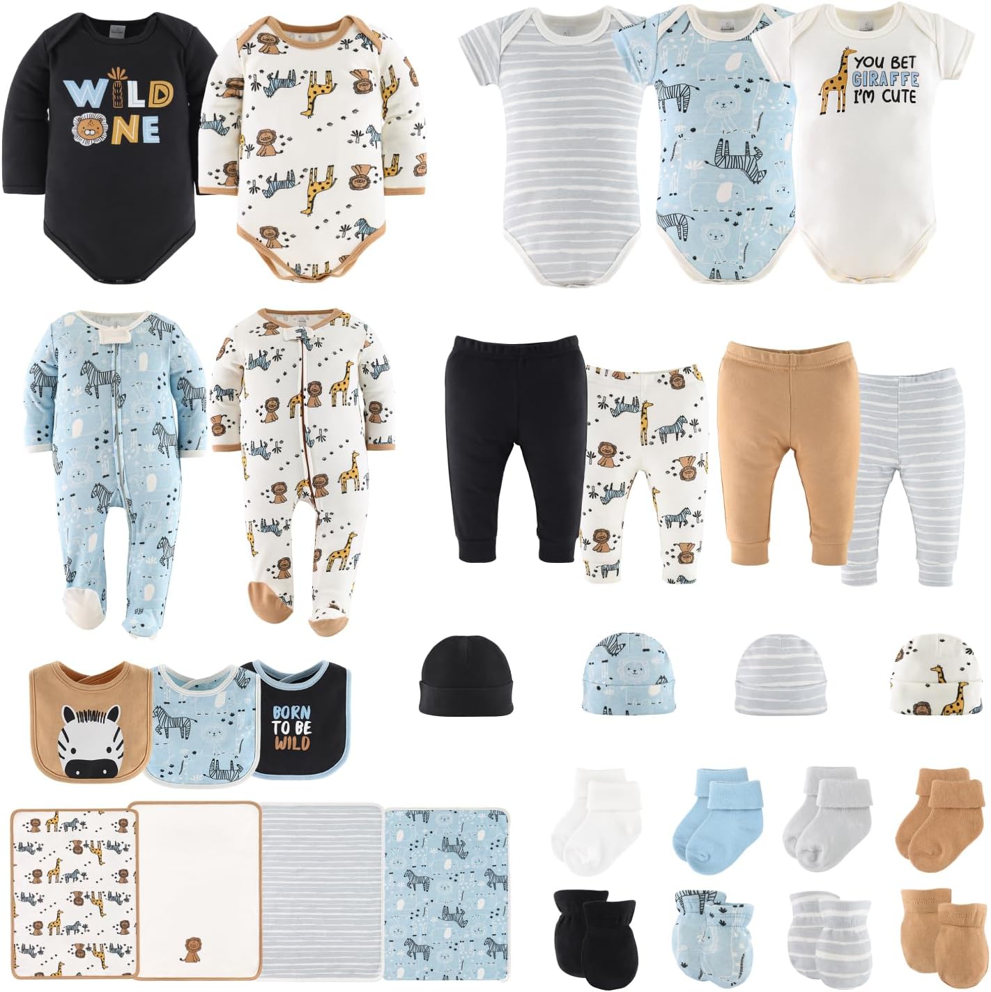 The Peanutshell Baby Layette Gift Set for Boys or Girls – Unisex Newborn Gift Sets, Baby Clothes & Essentials, Safari