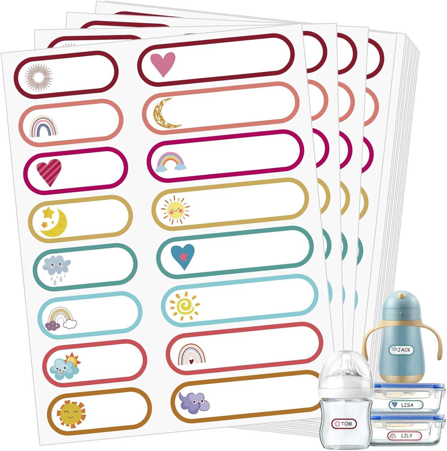 480 Pcs Baby Bottle Labels for Daycare Essentials, Self-Laminating School Name Lable Stickers for Kids Waterproof Labels for Bottles Daycare Essentials