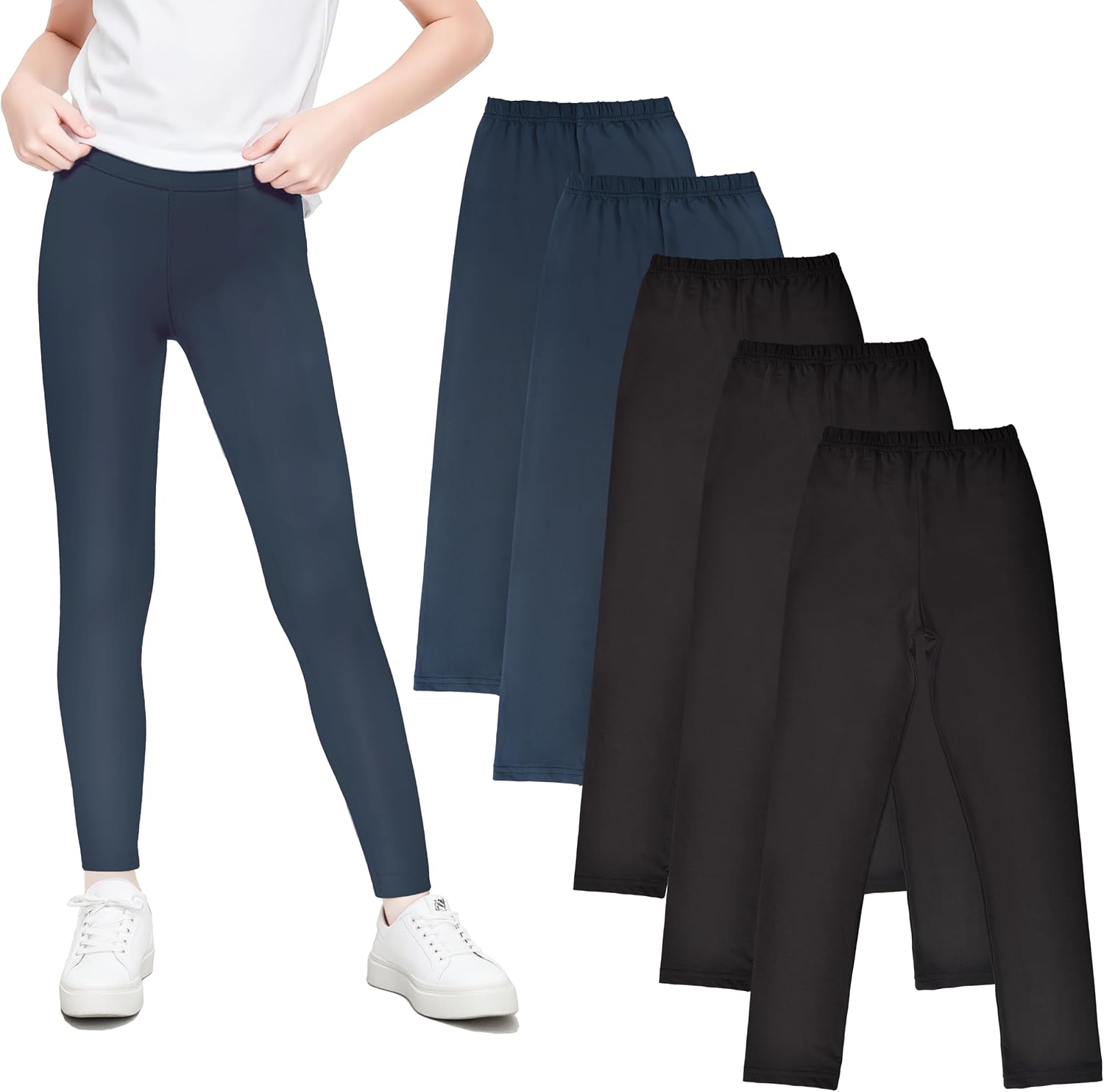 5 Pack Leggings for Girls Pants:Girls Legging Soft Stretchy Kids Basic Solid School Girls Pants Size 4-12 Years