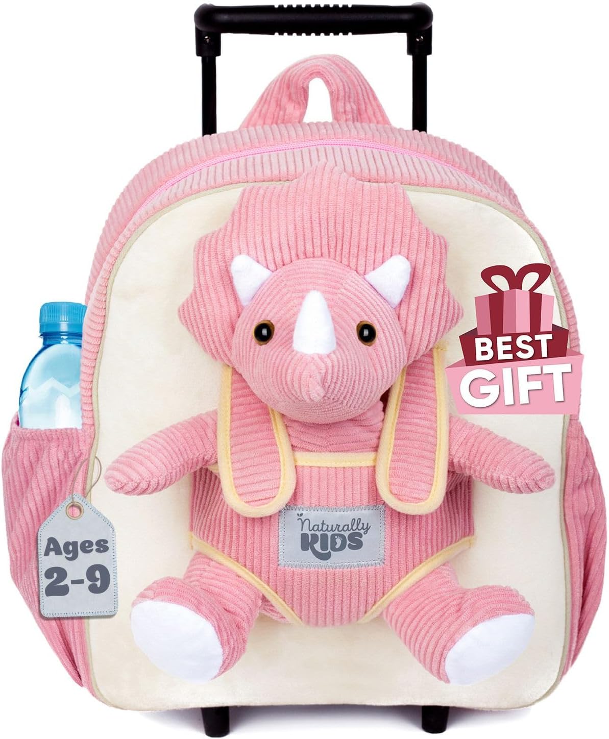 Toddler Luggage for Girls w Dinosaur Toys, Kids Rolling Backpack Girls, Toddler Suitcase, Gifts for 3 4 5 6 Year Old