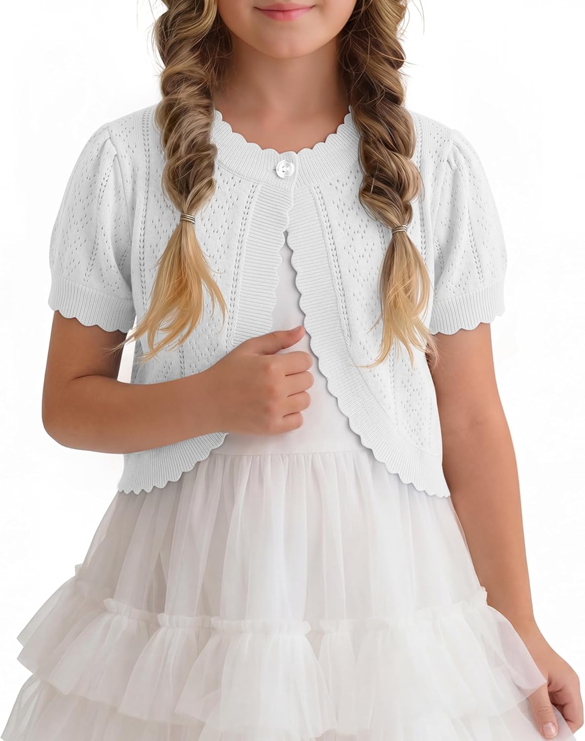 Halfchet Girl’s Short Sleeve Button Cardigan Open Front Shrug Cropped Elegant Bolero Shawl Dress Sweater 5-14 Years