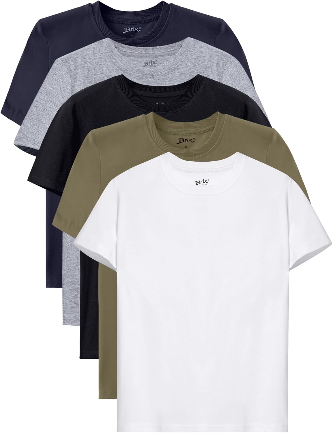 Brix Boys T-Shirts 5 Pack Short Sleeve Tees – 100% Cotton Kids Tagless Summer Tops.