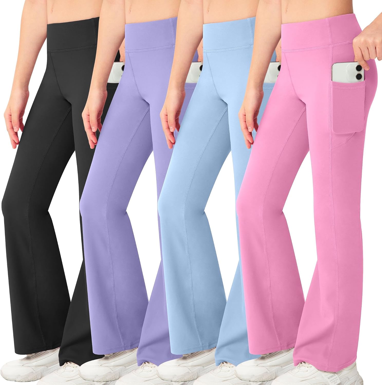NORMOV Girl’s Bootcut Yoga Pants with Pockets,High Waisted Casual Kids Bell Bottoms Pants