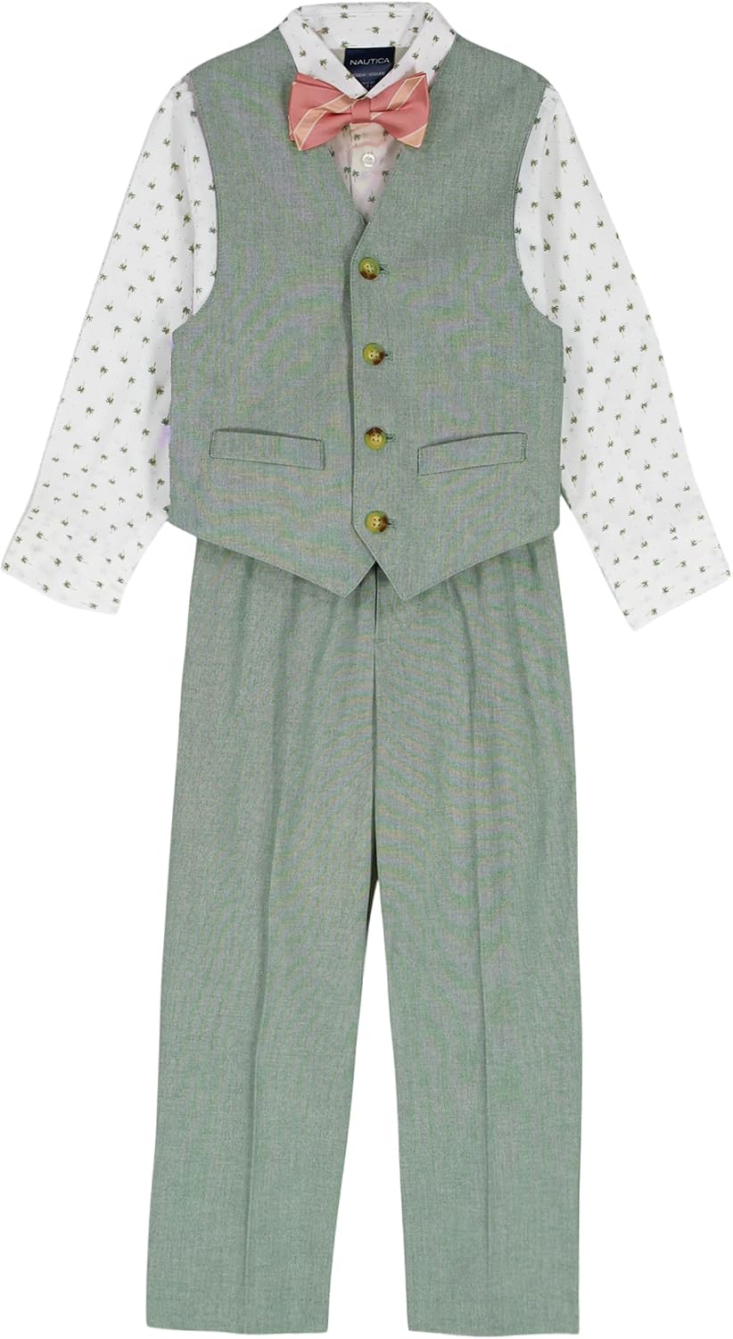 Nautica Boys’ 4-piece Formal Suit Set with Vest, Pants, Collared Dress Shirt, and Tie