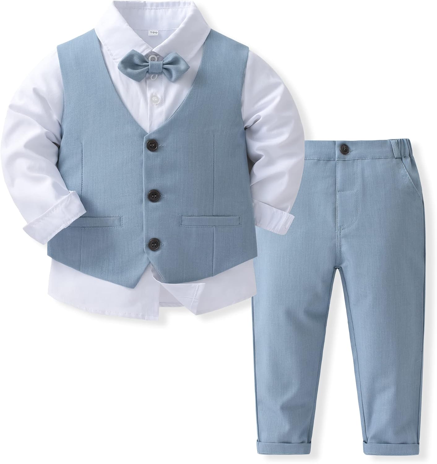 Boys 3Pcs Clothing Sets Cotton Long Sleeve Bowtie Shirts +Vest +Pants Casual Suit