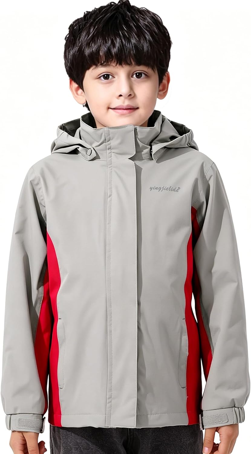 YINGJIELIDE Boys Girls Waterproof Rain Jackets Kids Easy to Fold Windbreaker Lightweight Outdoor Hooded Raincoat