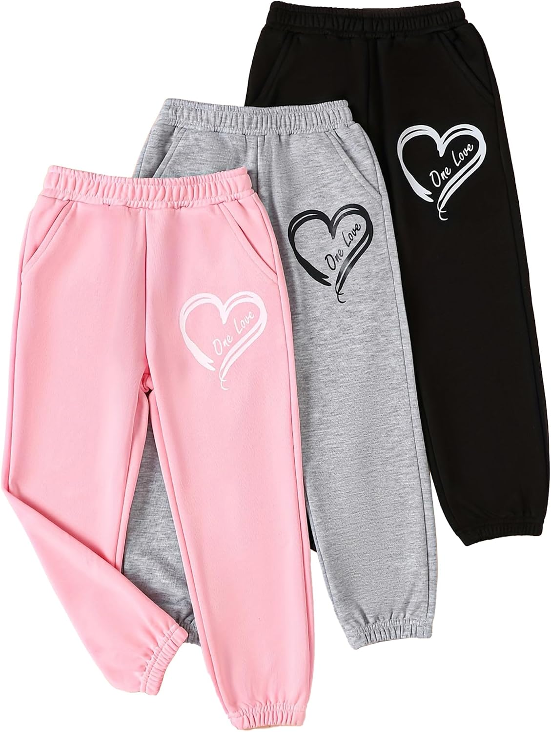 Girls’ 3 Pcs Letter Graphic Print Sweatpants Kids Athletic Joggers Pants with Pockets 4-14 Years